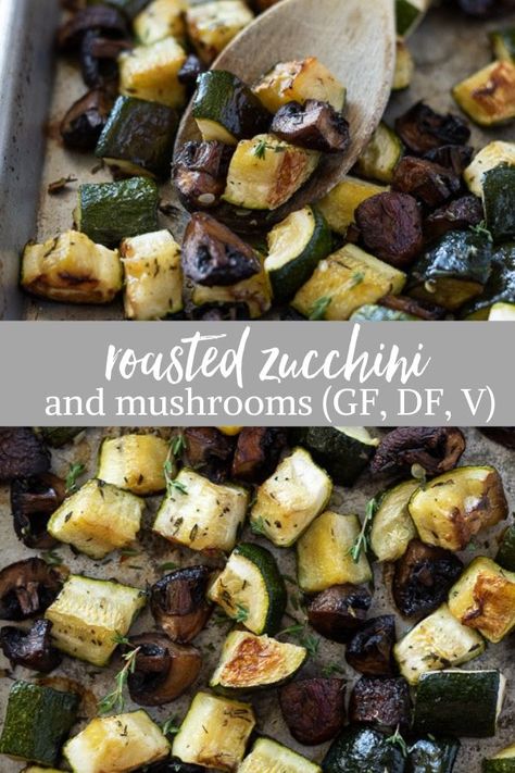 Roasted zucchini and mushrooms are zucchini, cremini mushrooms and thyme roasted to perfection.  It's an easy vegetable side dish that the whole family will love! #sidedishes #zucchinirecipes #vegetablerecipes Zucchini Mushroom Side Dish, Squash Zucchini Mushroom Recipes, Zucchini And Mushroom Recipes Baked, Baked Zucchini And Mushrooms, Roasted Mushrooms And Zucchini, Mushrooms Zucchini Recipes, Roasted Zucchini And Mushrooms, Mushrooms And Zucchini Recipes, Mushroom And Zucchini Recipes