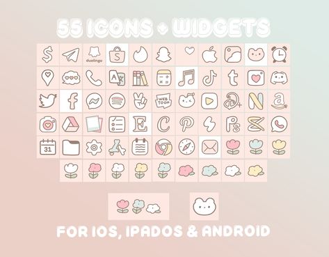 Cute Animal App Icons, Cute Pastel Icons For Apps, Cute Pastel App Icons, Icon Ideas For Iphone, Gaming App Icon, Cute Icon Pack, Money App Icon, App Icons Cute, Kawaii App Icons