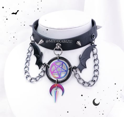 Pastel Goth Accessories, Alien Accessories, Goth Kawaii Fashion, Pastel Goth Choker, Rainbow Goth, Spiked Collar, Witchy Grunge, Punk Kawaii, Punk Choker