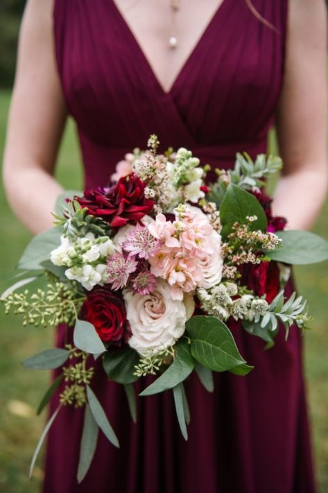 Burgundy Blush Bridesmaid Bouquet, Burgundy Bridesmaid Flowers, Red Dahlia Bouquet, Burgundy Summer Wedding, Burgundy Bridesmaid Bouquet, Celestial Flowers, Cream Wedding Bouquet, Prom Flowers Bouquet, Maroon Bridesmaid