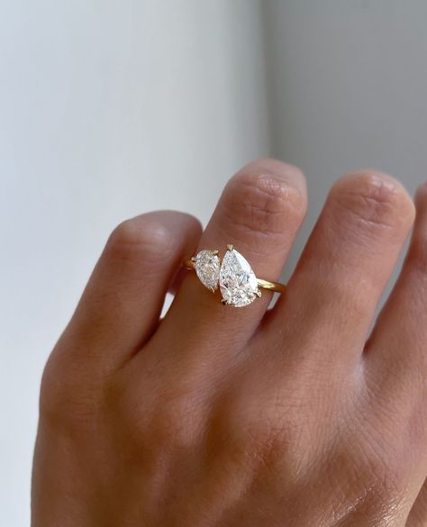 This ring goes viral every time we post it🤍 This gorgeous Toi et Moi engagement ring features two pear-cut stones side by side, with a… | Instagram Wedding Ring With 2 Stones, Wedding Rings Toi Et Moi, Engagement Ring 2 Diamonds, 2 Stones Engagement Ring, Wedding Ring 2 Stones, Wedding Ring Two Stones, Two Different Stone Engagement Ring, 2 Diamond Wedding Ring, 2 Diamond Engagement Rings