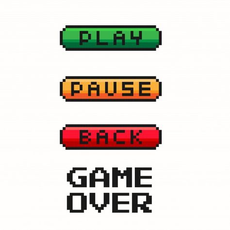 Pixel game menu button - play, pause, ba... | Premium Vector #Freepik #vector #button #game #video #pixel Pixel Button, Pixelated Game, Start Game, Game Button, Pixel Game, Pixel Art Tutorial, Button Game, Play Button, Pixel Design