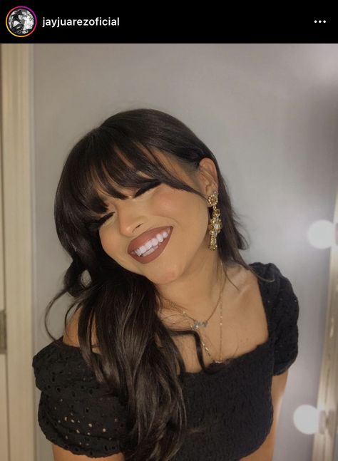 Mexican Bangs Hair, Mexican Haircuts Women, Birthday Hairstyles With Bangs, Latina Bangs Haircuts, Latinas With Bangs, Cute Hair With Bangs, Bangs Latina, Bangs Brunette Hair, Latina Bangs