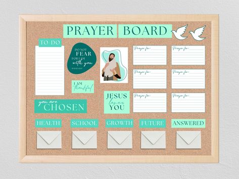 Prayer Board Starter Kit Mint Blue & Green Prayer Board Template - Etsy UK Prayer Board Ideas For Men, Prayer Board With Envelopes, Prayer Border Ideas, Prayer Board Ideas How To Make, Family Prayer Board, Prayer Board Inspiration, Prayer Board Ideas, Diy Prayer Board, Prayer Boards