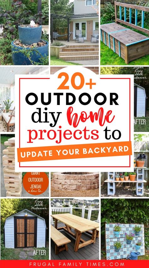 A fabulous collection of DIY backyard projects! This post is all about cool outdoor DIY home projects - backyard ideas that you can do yourself. We've compiled a collection of ideas to inspire you - from DIY garden decor to yard games to DIY outdoor furniture. l Outdoor Patio Ideas Diy Outdoor Patio Furniture Ideas, Diy Decking Ideas, Inexpensive Backyard Ideas Diy, Yard Decor Diy Outdoor Projects, Backyard Must Haves, Diy Outdoor Pallet Projects, Cheap Diy Backyard Ideas, Diy Backyard Furniture, Backyard Furniture Ideas