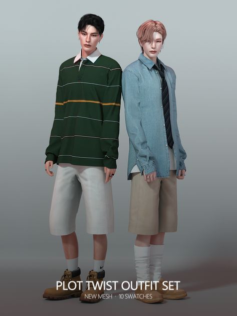 [Preview] Plot Twist Outfit Set | Patreon Sims 4 Men Clothing, Masculine Clothing, Sims 4 Male Clothes, Play Sims 4, Tumblr Sims 4, Sims 4 Teen, Sims 4 Characters, Sims4 Clothes, Sims 4 Cc Packs