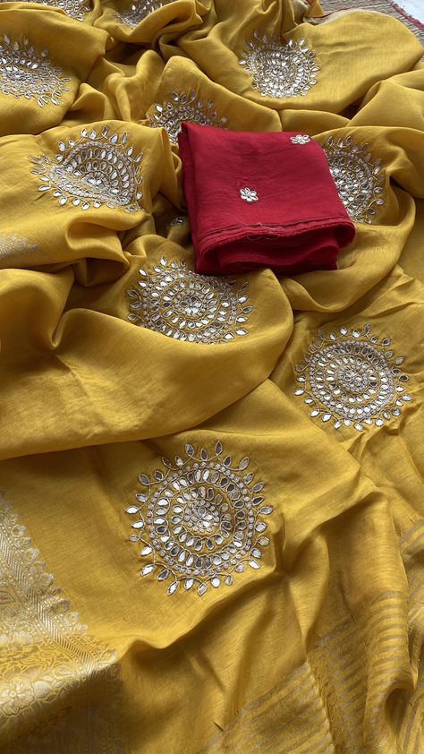 Yellow Color Pure Dola Silk Saree | Soft Banarasi Silk Saree | Indian Wedding Sarees | Handcrafted Saree | Unstitched Blouse Wedding Heavy Banarasi Handwoven Saree Is luxurious saree perfect for any wedding or formal event, featuring a Silk  fabric with heavy 5MM Banarasi weaving And Zari . The beautiful embroidery  and piping will make you look like a true celebrity! Plus, the lightweight Georgette  fabric is designed to the latest Bollywood trend, so you'll be sure to turn heads. Get ready to Latest Silk Sarees Trends, Mustard Yellow Saree, Luxurious Saree, Mustard Saree, Latest Saree Designs, Saree Indian Wedding, Indian Wedding Sarees, Latest Saree Trends, Dola Silk Saree