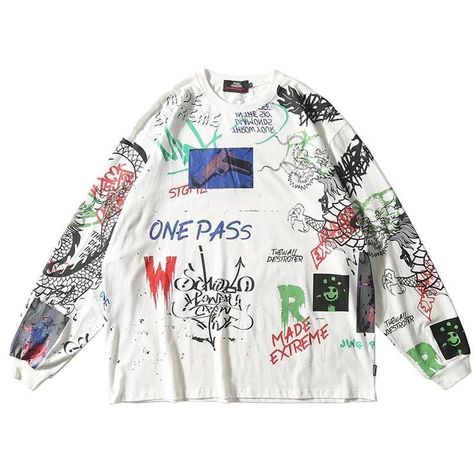 MADE EXTREME Graffiti Long Sleeve T-Shirt-streetwear-techwear-street-style-mens-womens-fashion Streetwear Hip Hop, Outfits Hombre, Men Streetwear, Weird Fashion, Painted Clothes, Womens Sweatpants, Streetwear Tshirt, Cardigan Sweaters For Women, Style T Shirt