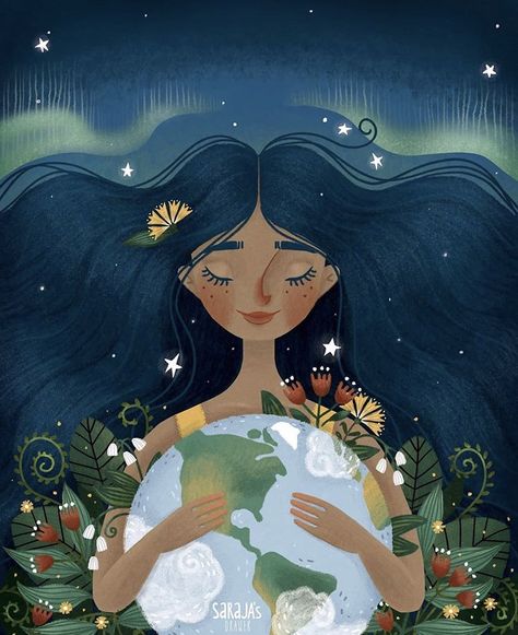 Mother Earth Illustration, Mother Earth Art, Earth Drawings, Earth Illustration, Illustration Mignonne, Seni Dan Kraf, Animal Illustrations, Poster Drawing, Earth Art