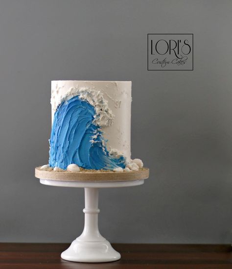 Beach Fondant Cake, First Wave Birthday Cake, Beach Theme Cakes Birthday, Ocean Wave Cake, Sea Cake Ideas, Surf Birthday Cake, Baby On Board Cake, Beach Cake Ideas, Surfing Cake