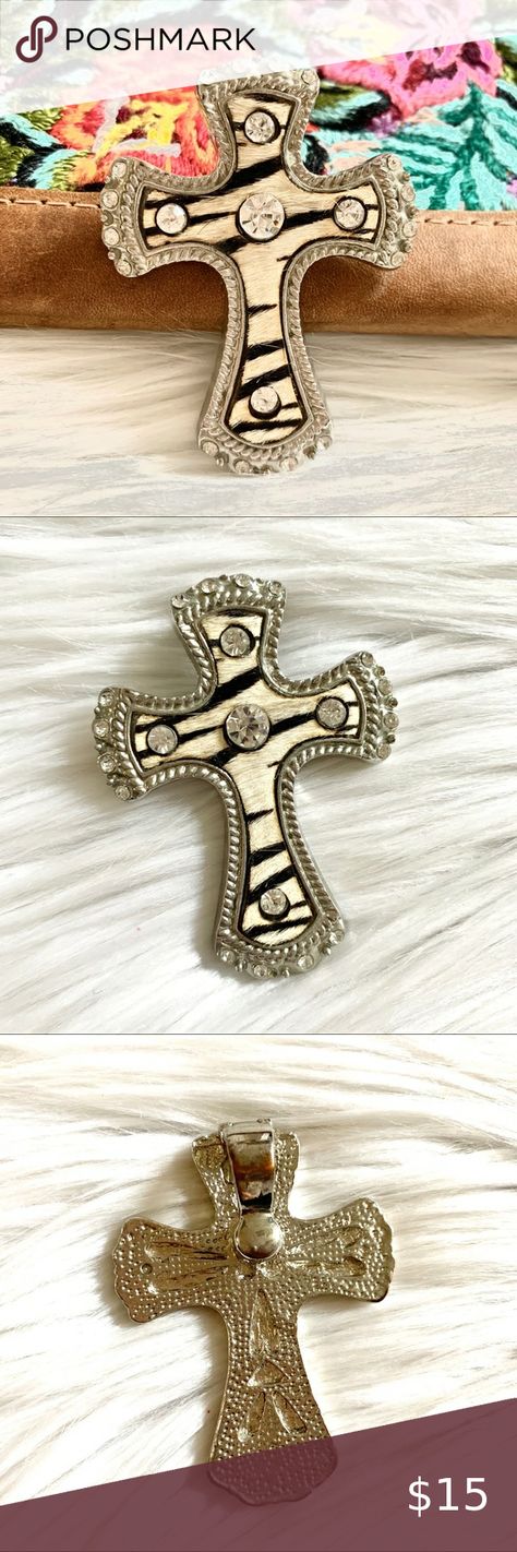 Western Hide Cross Pendant Western Boho Chic, Horse Western, Cowgirl Bling, Ranch Farm, Western Boho, Crystal Embellishment, Zebra Print, Cross Pendant, Rodeo