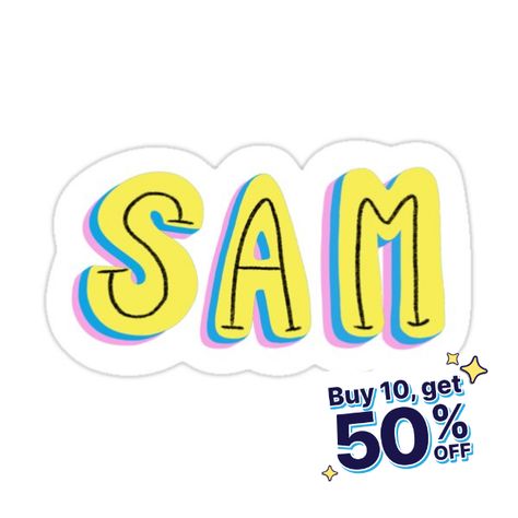 Decorate laptops, Hydro Flasks, cars and more with removable kiss-cut, vinyl decal stickers. Glossy, matte, and transparent options in various sizes. Super durable and water-resistant. The name SAM in bubble letters! Sam Name, Bubble Letters, 3d Text, Baby Signs, Name Sign, Name Signs, Decorate Laptops, Vinyl Decal Stickers, Kiss Cut