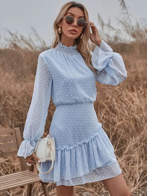 Elegant Blue Dress, Outfit Elegantes, Mode Casual, Styl Boho, Ruffle Hem Dress, Flounce Sleeve, Looks Chic, Vintage Elegant, Dresses Women