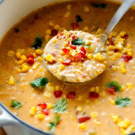 30 Minute Mexican Chicken Corn Chowder (lightened up) - Carlsbad Cravings Asian Chicken Pasta Salad, Asian Chicken Pasta, Corn Chicken Chowder, Mexican Chicken Corn Chowder, Creamy Chicken Corn Chowder, Chicken Chowder, Chicken Corn Chowder, Corn Chicken, Carlsbad Cravings