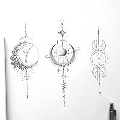 Portfolio Tattoo Planets, Planets Tattoo, Tattoo Infinity, Moon Tattoo Design, Tattoo Sun, Symbols Tattoo, Horoscope Tattoos, Tato Henna, Universe Tattoo