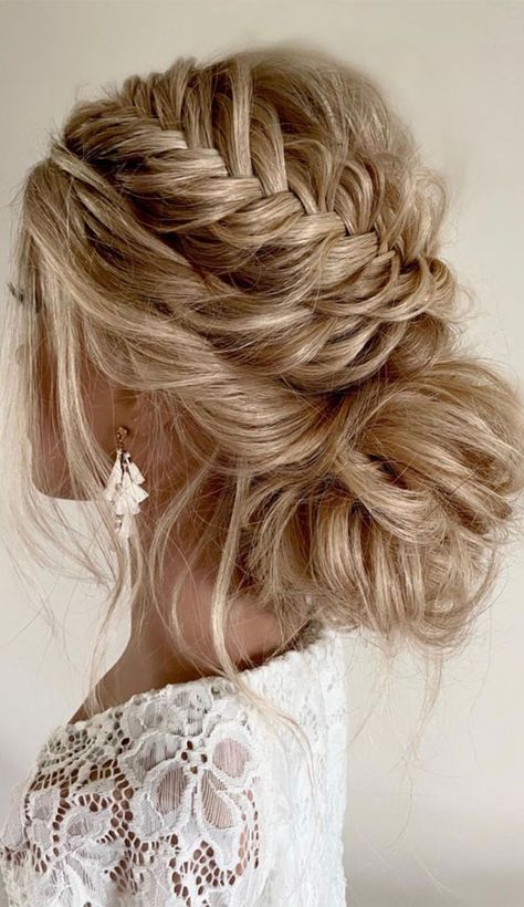 Boho Updo Hairstyles, Fishtail Updo, Gorgeous Wedding Hairstyles, Boho Updo, Boho Bridal Hair, Wedding Hair Half, Wedding Hair Up, Guest Hair, Boho Wedding Hair