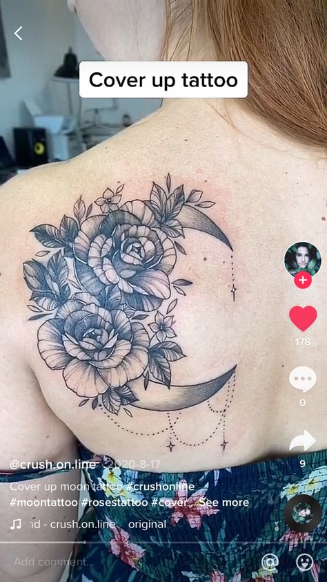 Back Shoulder Cover Up Tattoos, Big Flower Tattoos Cover Up, Back Shoulder Tattoos For Women Cover Up, Moon Cover Up Tattoo, Back Cover Up Tattoos For Women Upper, Big Cover Up Tattoos For Women, Back Tattoo Women Upper, Big Cover Up Tattoos, Shoulder Cover Up Tattoos