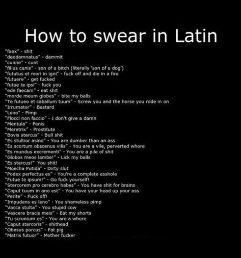 Legalese Words, Cuss Words In Latin, Latin Swears, How To Swear Im Latin, Swearing In Latin, Funny Latin Phrases, Latin Swear Words, Swear Words In Different Languages, Latin Word Of The Day