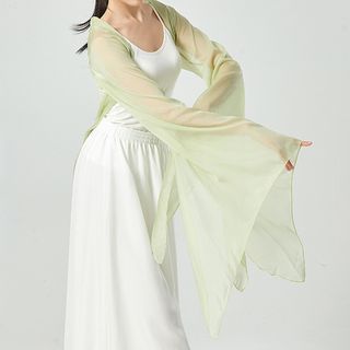 Buy Springtide Bell-Sleeve Sheer Dance Jacket at YesStyle.com! Quality products at remarkable prices. FREE Worldwide Shipping available! Sheer Jacket Outfit, Flowy Jacket, Jjba Oc, Dance Jackets, Kimono Shrug, Bell Sleeve Bodysuit, Theatre Performance, Chiffon Cardigan, Sheer Jacket