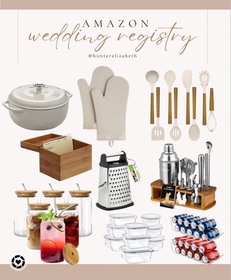 What’s on my Amazon wedding registry 🤍💍 Amazon home, kitchen essentials, Amazon kitchen, utensil set, recipe box, juice glasses, bar cart, fridge organization, food storage, Dutch oven, lodge, Amazon finds, prime day, wedding, bachelorette, bride, bridal shower, wedding shower, wedding ideas Follow my shop @HunterElizabeth on the @shop.LTK app to shop this post and get my exclusive app-only content! #liketkit #LTKwedding #LTKxPrimeDay #LTKhome @shop.ltk https://liketk.it/4cYJj Fun Wedding Registry Ideas, Housewarming Registry List, Best Wedding Registry Items, Amazon Wedding Registry Ideas, Bridal Shower Registry Ideas, Wedding Registry Amazon, Wedding Registry Must Haves, Housewarming Registry, Wedding Registry List