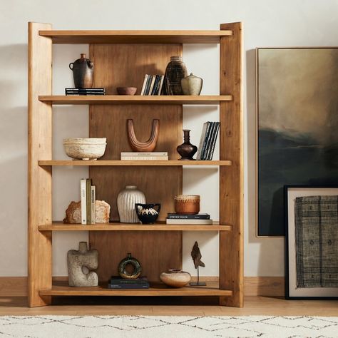 Edmund Bookcase Smoked Pine Four Hands Contemporary Bookshelf, Pine Bookcase, 4 Shelf Bookcase, Bookshelves In Bedroom, West Elm Kids, Modern Bookcase, Wood Bookcase, Bookcase Shelves, Four Hands