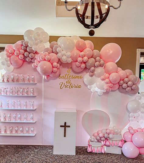 MC Decorations Balloons & More! on Instagram: "Everything was so specially planned for Victoria 🥹 🤍 🤍 🤍 🤍 🤍 🤍 🤍 🤍 🤍 🤍 🤍 🤍 🤍 🤍 #baptism #hotairballoons #hotairballoonbabyshower #hotairballoonparty #baptismdecor #baptismdecoration #babygirl #balloons #organicballoondecor #balloongarland #balloonbackdrop #balloonstylist #balloonartist #phillyballoons #malvernpa #christening #love #battesimo" Christening Backdrop Girl, Baptism Decorations Backdrops, Baby Girl Christening Decorations, Girl Christening Decorations, Baptism Balloons, Christening Backdrop, Baptism Backdrop, Baptism Decorations Girl, Christening Balloons