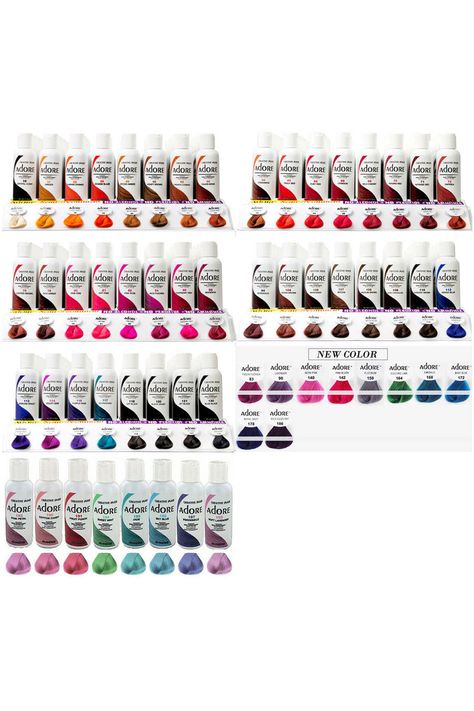 Adore Dye Color Chart, Creative Image Adore Dye Hair Colors, Adore Color Chart, Adore Hair Dye Chart, Black Hair Dye Colors, Adore Burgundy Hair Color, Pink Adore Hair Dye, Adore Purple Hair Dye, Blue Adore Hair Dye