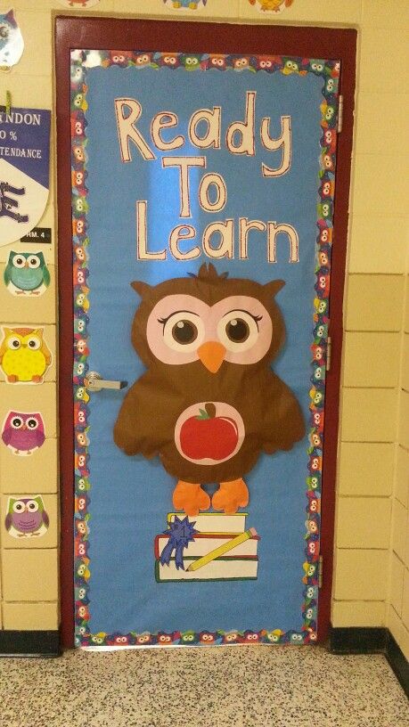 Owl School Door-2015 Owl Door Decorations Classroom, Owl Classroom Door, Owl Door Decorations, Safari Classroom, Teacher Door Decorations, Owl School, Daycare Classroom, Owl Door, Owl Theme Classroom