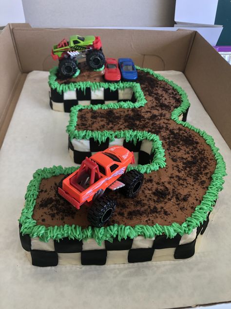 Number 3 Monster Truck Cake, Three Year Old Monster Truck Birthday, Monster Truck Party Food, Baby Maverick, Monster Truck Theme, Truck Cake, Truck Cakes, Monster Truck Party, Monster Trucks Birthday Party