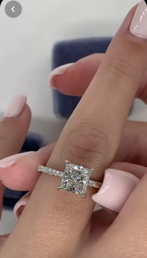 Princess Style Engagement Rings, Princess Rings Engagement, Princess Cut Hidden Halo Engagement Ring, Wedding Rings Engagement Princess Cut, Princess Cut Engagement Ring With Halo, Princess Cut Wedding Rings, Princess Cut Wedding Set, Princess Engagement Rings, Princess Wedding Ring