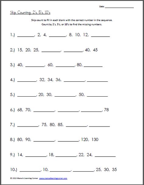 Practice Skip Counting 2's, 5's, and 10's with this fill-in-the-blank worksheet Counting In 2s 5s 10s Worksheets, 2nd Grade Skip Counting, Count In 2s 5s 10s, Teaching Skip Counting 2nd Grade, Skip Counting Worksheets 2nd Grade, Skip Counting Worksheets Grade 1, Counting By 2's 5's And 10's, Counting In 2s 5s 10s, Skip Counting Worksheets