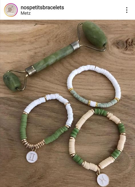 Bad Bunny Clay Bead Bracelet, Olive Green Clay Bead Bracelet, Bracelet Perle Plate, Green Clay Bead Bracelet, Stretch Beaded Bracelets Diy, Heishi Jewelry, Mint Bracelet, Heishi Bracelets, Clay Bead Necklace