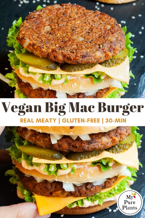 Vegetarian Big Mac, Vegan Burger Patty Recipe, Burgerfi Veggie Burger Recipe, Healthy Vegan Burger, Plant Based Hamburger Recipes, Vegan Dinner Ideas High Protein, Tofu Burgers Patties, Veggie Ground Recipes, Vegan Ground Beef Recipes