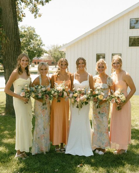 I hope colorful wedding days are here to stay 😌 especially the whimsy florals & mix and match bridesmaid dresses 🧡 #iowaweddingphotographer #desmoinesweddingphotographer #desmoineswedding #weddingcolorscheme #colorfulwedding #iowaphotographer Floral Mix Match Bridesmaid Dresses, Mix N Match Bridesmaid Dresses, Floral Bridesmaid Dresses Mismatched, Mix Match Bridesmaid Dresses, Mix And Match Bridesmaid Dresses, Mix Match Bridesmaids, Colorful Wedding, Bridesmaids Dresses, Wedding Color Schemes