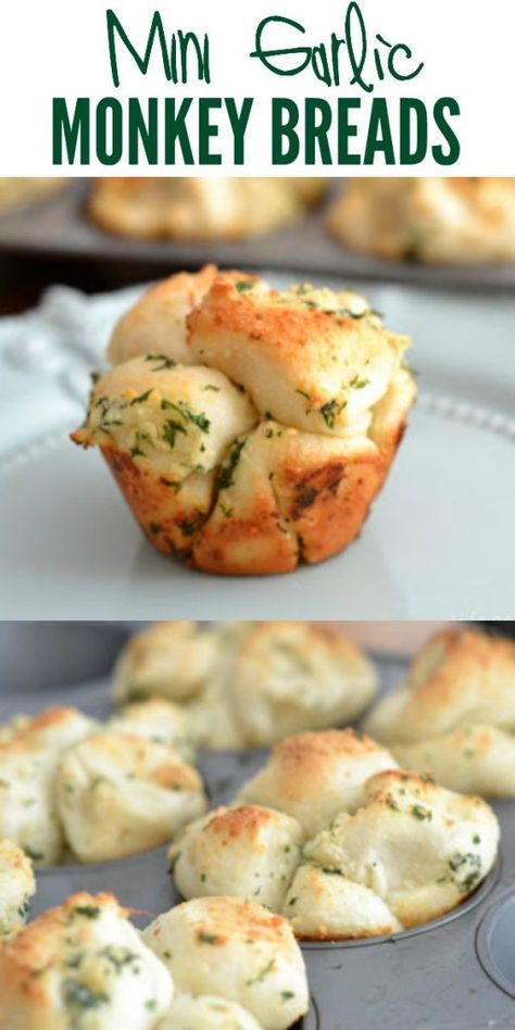 Garlic Monkey Bread, Monkey Bread Muffins, Biscuit Bread, Bread Muffins, Bread Bun, Monkey Bread, Muffin Tin, Pull Apart, Bread Recipes Homemade