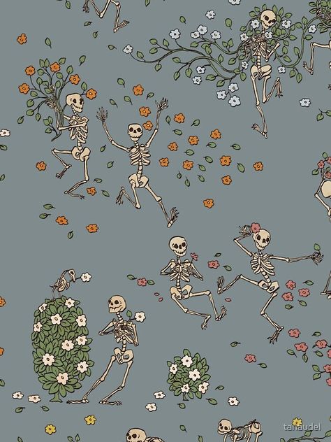 "Skeletons with garlands" iPhone Case & Cover by tanaudel | Redbubble Iphone Wallpaper Skeleton, Cute Skeleton Wallpaper, Skeleton Background, Skeleton Wallpaper, Halloween Wallpaper Iphone Backgrounds, Spooky Tattoos, Halloween Wallpaper Iphone, Phone Wallpaper Patterns, Google Lens