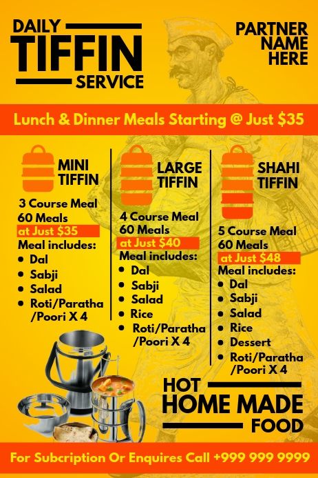 Tiffin Service Menu Card, Tiffin Service Pamphlet, Tiffin Service Name Ideas, Tiffin Service Poster, Tiffin Menu, Cooking Business, Tiffin Service, Hotel Menu, Food Quote