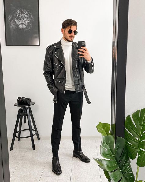 Outfit With Boots Men, Black Dress Boots Men, Leather Boots Outfit Men, Black Combat Boots Outfit, Stylish Boots For Men, Chinos Men, Leather Boots Outfit, Black Leather Jacket Outfit, Chelsea Boots Men Outfit