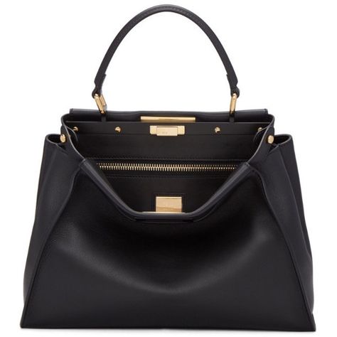 Fendi Peekaboo Medium in Black found on Polyvore featuring bags, handbags, kiss-lock handbags, lock bag, fendi handbags, locking purse and structured handbags Fendi Peekaboo Medium, Fendi Purse, Fendi Handbag, Fendi Handbags, Studded Purse, Fendi Peekaboo, Compact Bag, Fendi Logo, Studded Bag