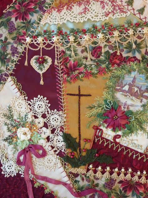 Crazy Quilt Christmas Ornaments, Crazy Quilt Patterns Free, Crazy Quilt Christmas Stocking, Victorian Patchwork, Christmas Crazy Quilt, Quilting Samples, Crazy Quilt Tutorials, Crazy Patchwork Quilt, Christmas Tree Quilt Block