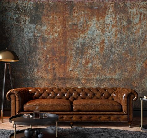 Rusty Metal Wallpaper Rust Wall Mural Metal Peel and Stick - Etsy Copper And Gold Wallpaper, Interior Textured Walls, Modern Industrial Wallpaper, Metallic Bronze Wall Paint, Metal Look Wallpaper, Rustic Wall Finishes Texture, Grey Front Room Wallpaper, Rusty Tin Walls, Wallpaper Backsplash Bar