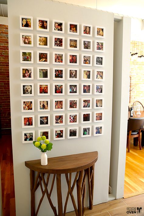 instagram wall. where to get the tiny frames + all! super great idea because you can switch photos in or out whenever you please! Instagram Wall, Apartment Decoration, Hemma Diy, College Apartment Decor, Modern Entryway, Diy Casa, Creation Deco, First Apartment, Decor Minimalist