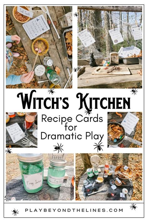 Kitchen Dramatic Play, Potions For Kids, Witch's Kitchen, Kitchen Playroom, Dramatic Play Preschool, Halloween Potions, Nature School, Beetle Juice, Dramatic Play Centers