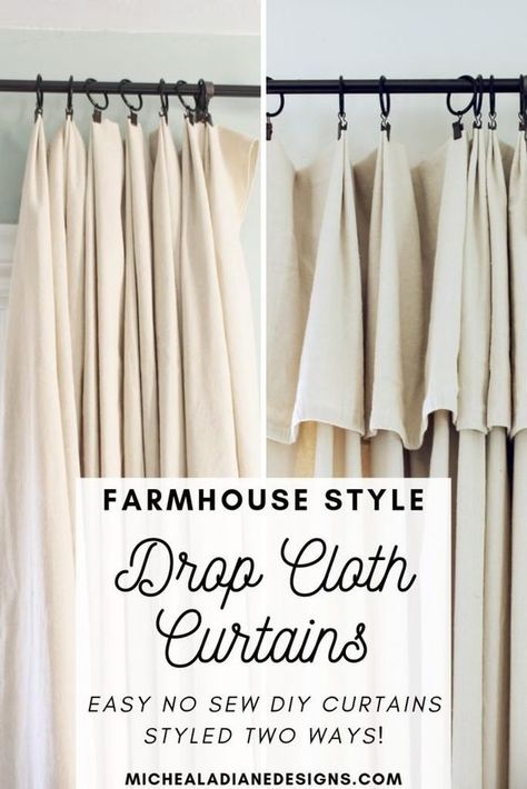 Diy Farmhouse Ideas, Diy Farmhouse Decoration, Diy Curtain, Cloth Curtains, Curtains Farmhouse, Curtain Styles, Drop Cloth Curtains, Farmhouse Curtains, Fixer Upper Style