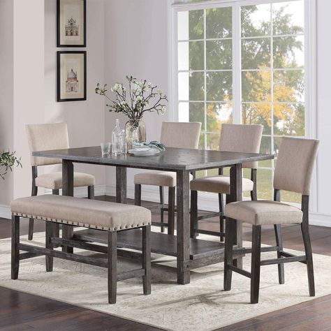 Hyland Dining Set | Counter Height Table with Bench and Chairs Table With Bench And Chairs, Traditional Dining Room Furniture, Counter Height Dining Room Tables, Mediterranean Living Rooms, French Provincial Decor, Table With Bench, Kitchen Table Makeover, Dining Room Furniture Sets, Country Dining Rooms