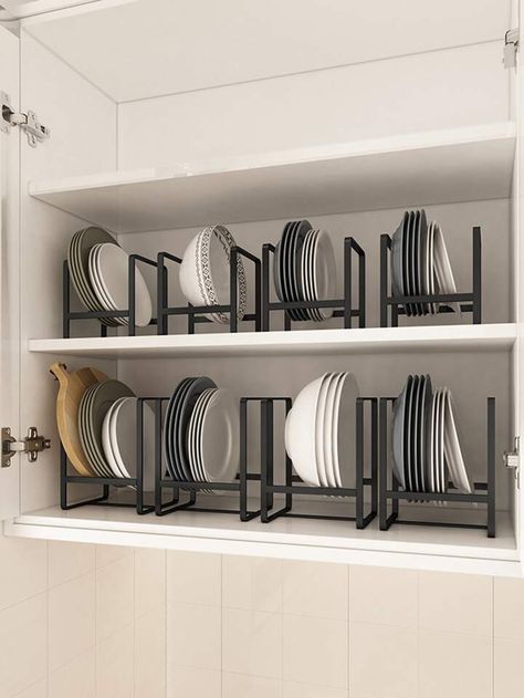 Japanese Style Kitchen, Organiser Cucina, Fresh Kitchen, Plate Storage, Dish Storage, Countertop Organizer, Dish Rack, White Dishes, Style Japonais