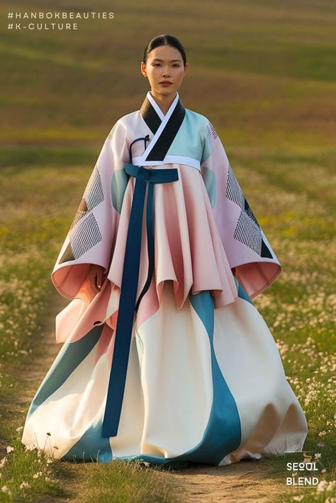 Hanbok re-imagined: Summer Elegance Korean Hanbok Aesthetic, Royal Hanbok, Korean Hanbok Modern, Hanbok Aesthetic, Modern Hanbok Dress, Hanbok Wedding, Traditional Korean Clothing, Hanbok Traditional, Korean Colors