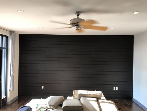 Black Shiplap Wall, Black Shiplap, Black Accent Walls, Ship Lap, Shiplap Accent Wall, Shiplap Wall, Against The Grain, Kid Rooms, Black Living Room