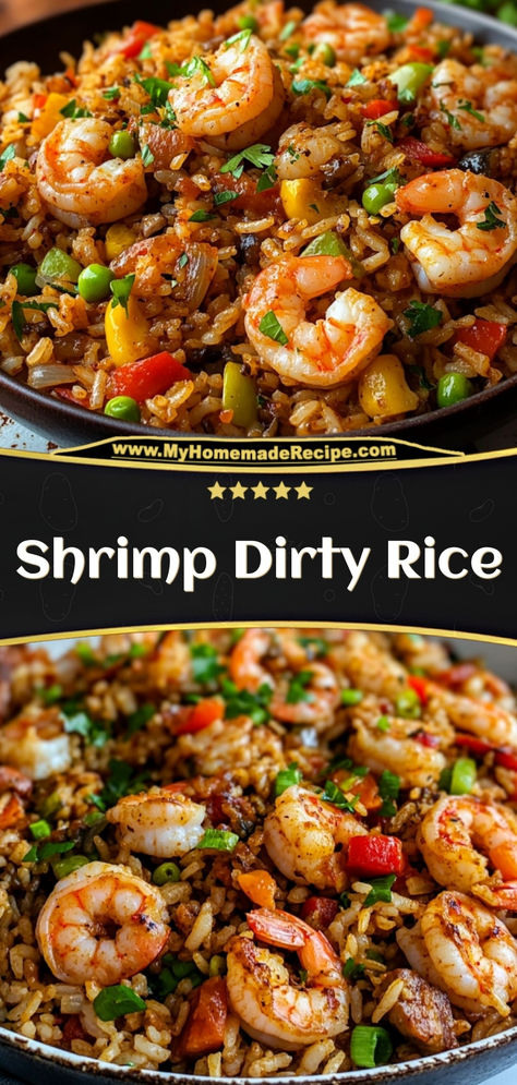 Flavorful and hearty, this Shrimp Dirty Rice is a one-pan dish packed with Cajun spices, tender shrimp, and savory rice. It’s a quick, satisfying dinner that’s full of bold Southern flavors.  Ingredients:  1 cup cooked rice 1/2 lb shrimp, peeled and deveined 1/4 cup diced bell peppers 1 tsp Cajun seasoning A spicy, savory rice dish that’s perfect for any weeknight Shrimp And Barley Recipes, Shrimp Recipes And Rice, Crispy Rice Spicy Shrimp, Fully Cooked Shrimp Recipes, Shrimp Dirty Rice Recipe, Shrimp Dirty Rice, Shrimp Recipes Rice, Shrimp Dinners Easy, Mexican Shrimp And Rice