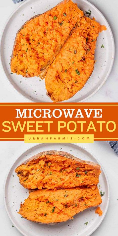 Want more healthy Thanksgiving side dish recipe? This Microwave Sweet Potato recipe features fluffy sweet potatoes seasoned with salt, pepper and butter ready in minutes. Serve this easy side dish at the Thanksgiving dinner party! Microwave Sweet Potatoes, Sweet Potato Butter, Microwave Sweet Potato, Sweet Potato Seasoning, Thanksgiving Side Dishes Healthy, Veggie Side Dish Recipes, Sweet Potato Recipe, Fall Vegan Recipes, Thanksgiving Dinner Party